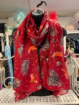 New Product….red woodland animal scarf