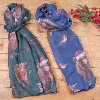 New Product….navy highland cow Christmas scarf