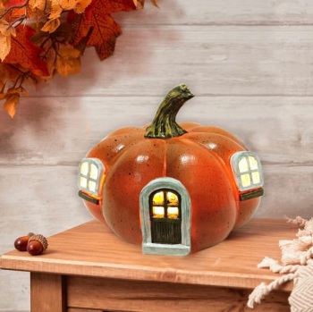 New Product….rustic led orange resin pumpkin house