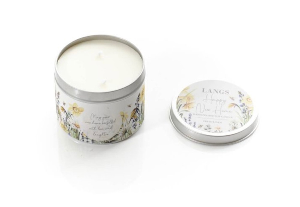 New Product….hand poured soy tin candle….new home