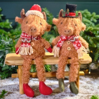 New Product….top hat fabric shelf sitting highland cow with long legs
