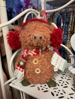 New Product….earmuffs fabric highland cow….shelf sitting