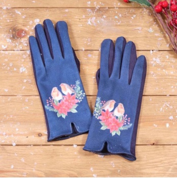 New Product….festive robins with poinsettia navy gloves