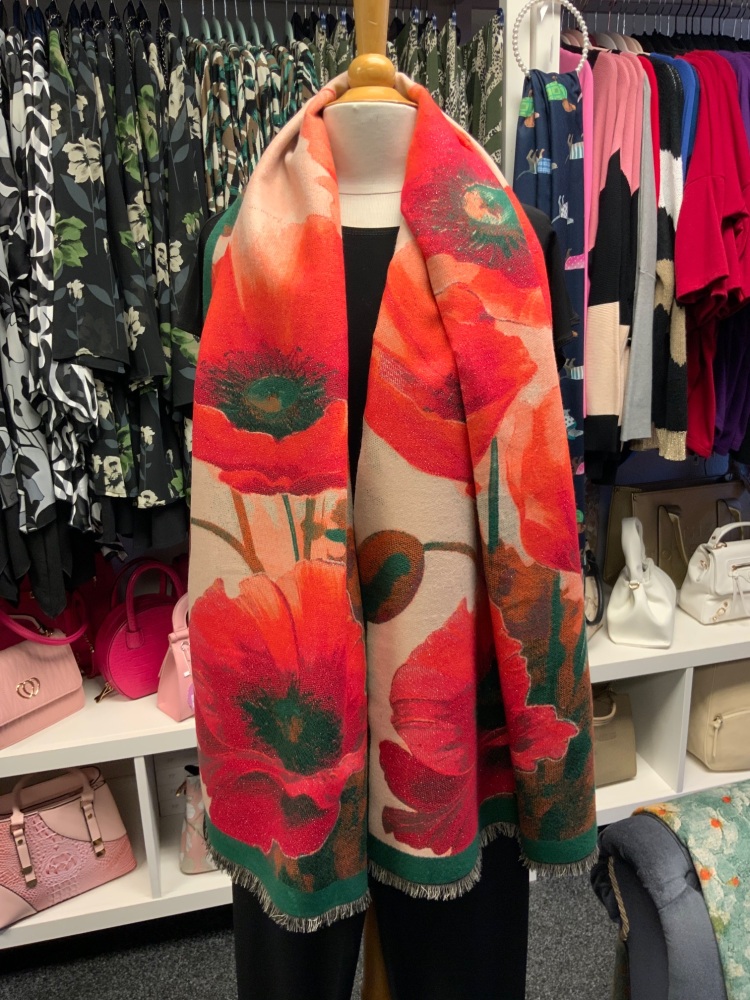 New Product….red/green large floral scarf