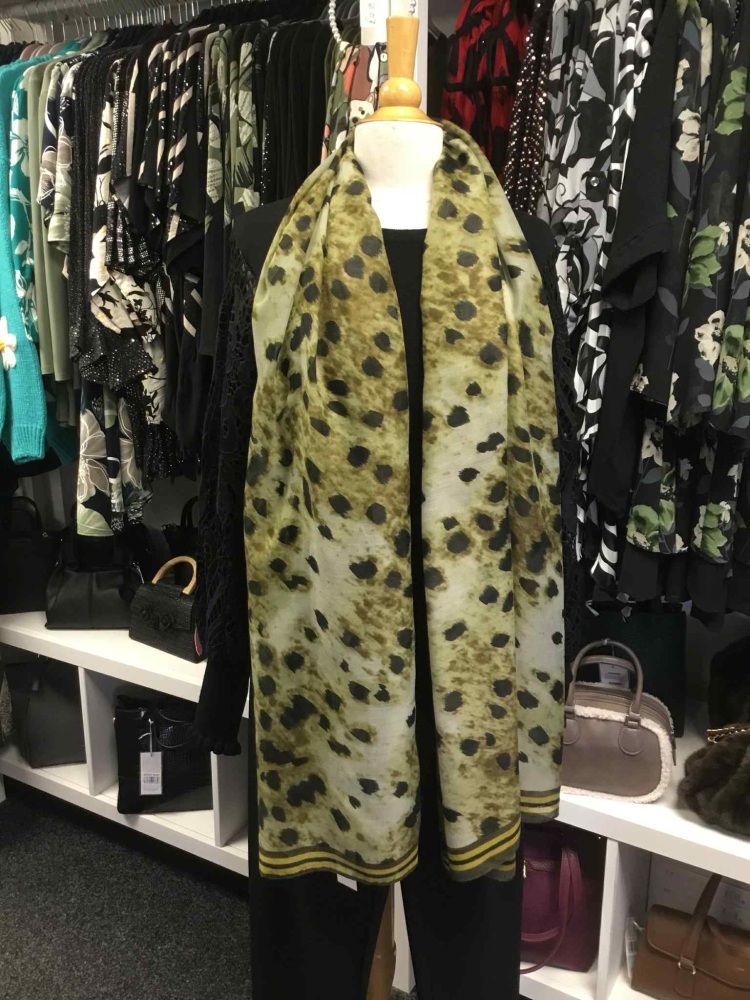 New Product….olive green animal print scarf