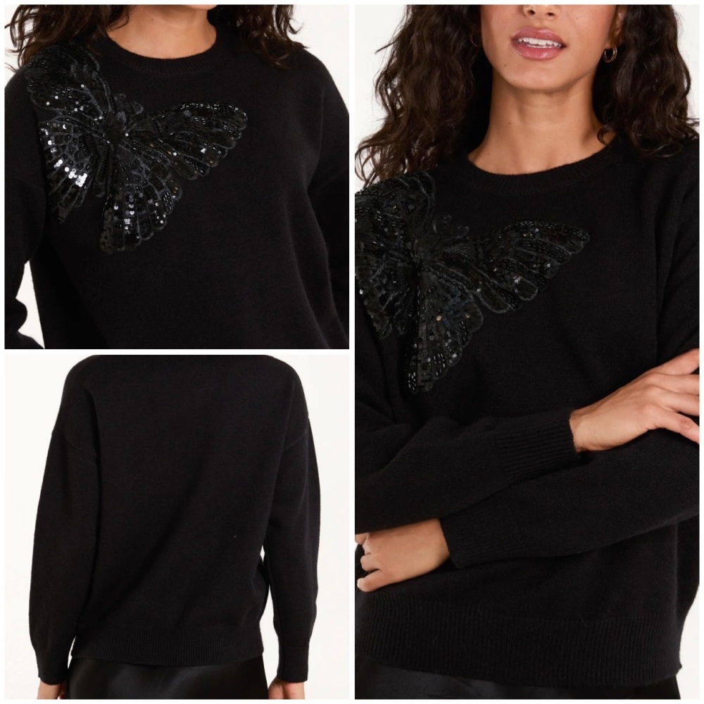 New Product….black sequin/bead butterfly motif jumper….size s/m….20 inches 