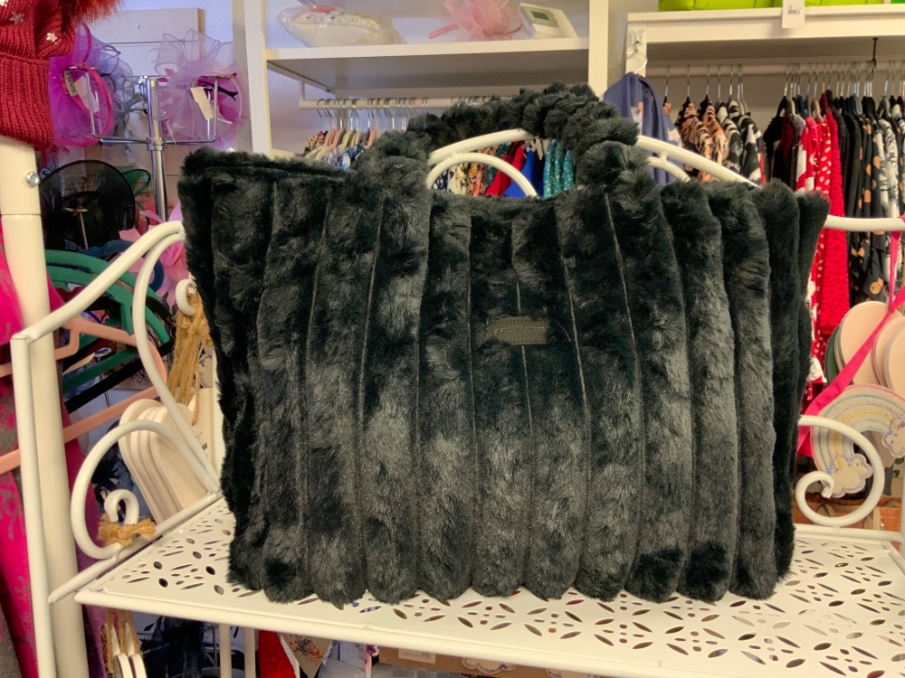 New Product….faux fur striped tote bag….stud fastener