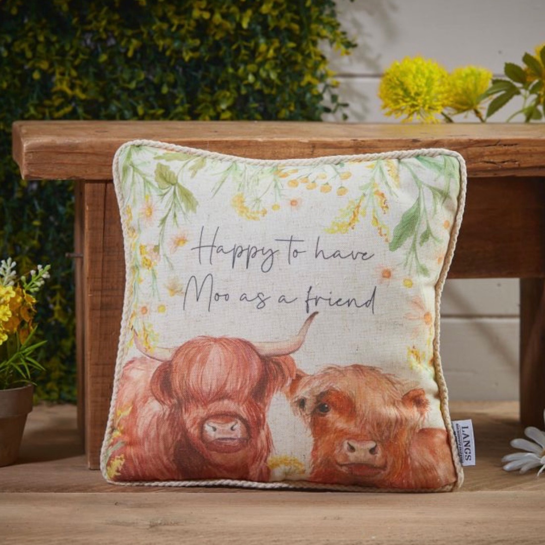 New Product….highland cow floral friend cushion….printed linen fabric