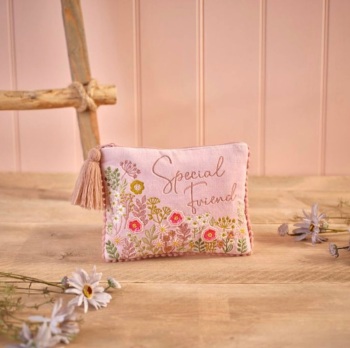 New Product….ditsy floral velvet fabric embroidery and glass beads special friend pouch