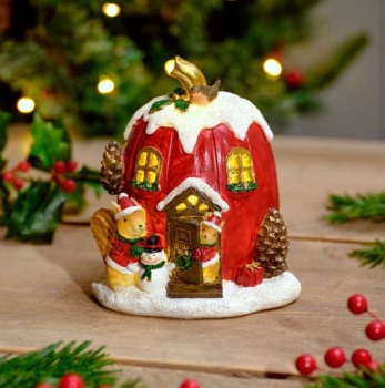 New Product…..festive robin led resin Christmas house with squirrels