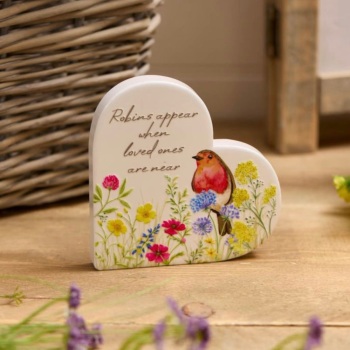 New Product….robins appear when loved ones are near raised pattern standing heart