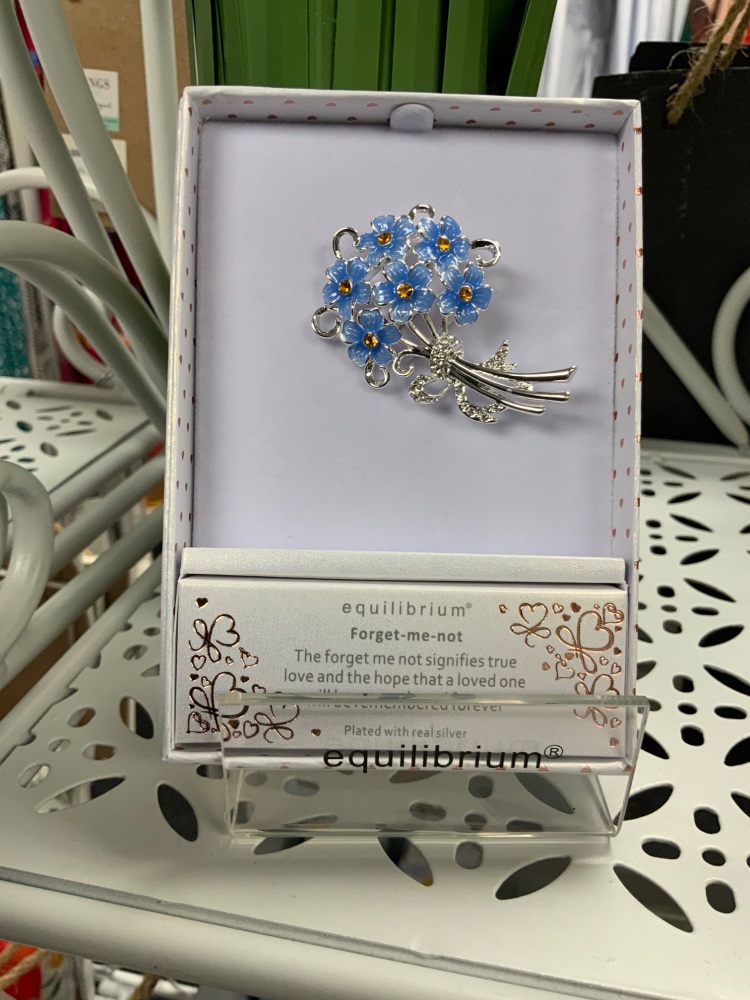 New Product….equilibrium silver plated bunch of forget me nots brooch