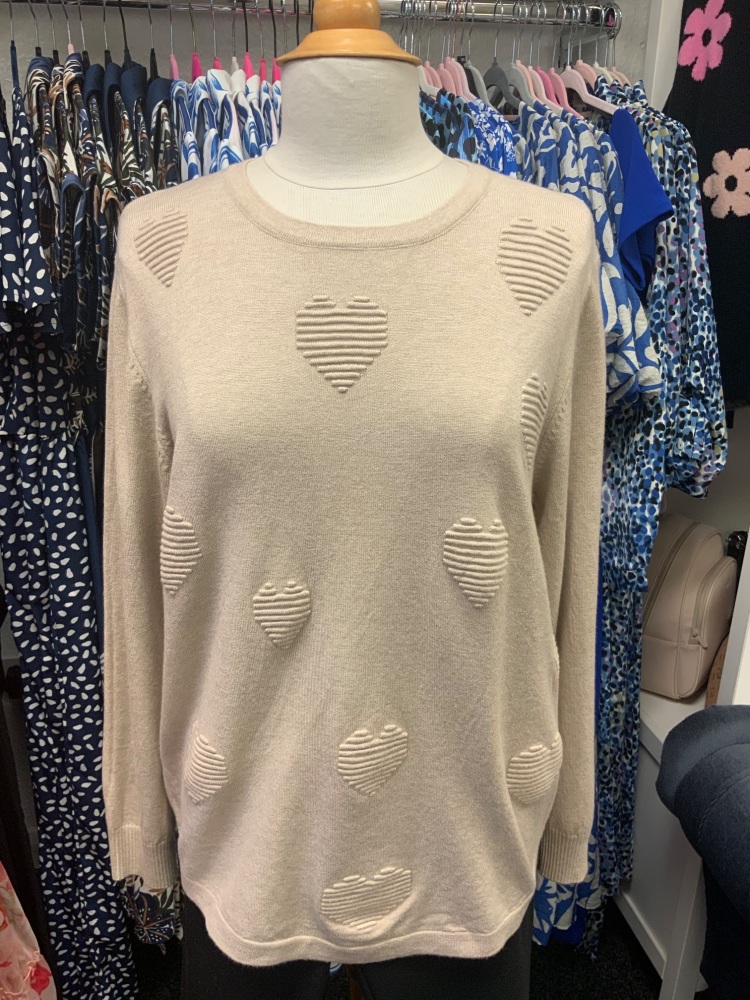 New Product….super soft beige embossed hearts jumper….one size ….measures 2