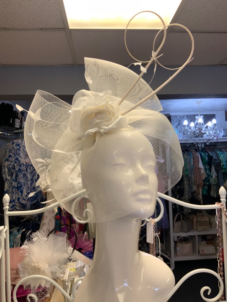 New Product….ivory fascinator on wide headband with flower centrepiece