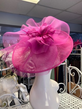 New Product&hellip;.large fushcia fascinator on large headband&hellip;.netting and feather flower trim