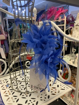 New Product&hellip;.cobalt blue fascinator on a thin headband&hellip;.fluffy chiffon and feather trim