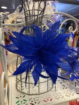 New Product&hellip;.royal blue fascinator on a clip or headband&hellip;.feather and sinamay trim