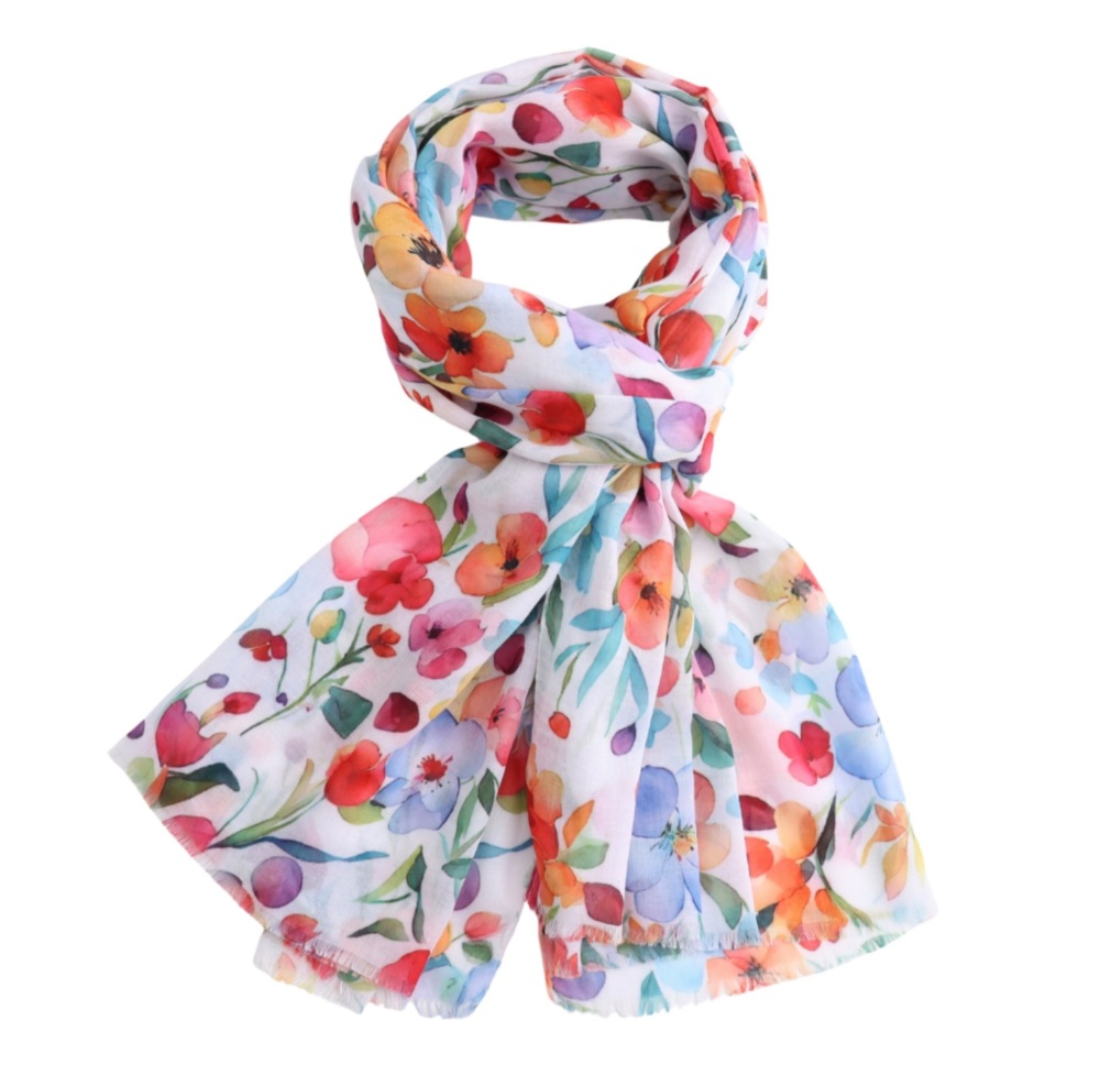 New Product…colourful floral scarf with reds,blues and oranges