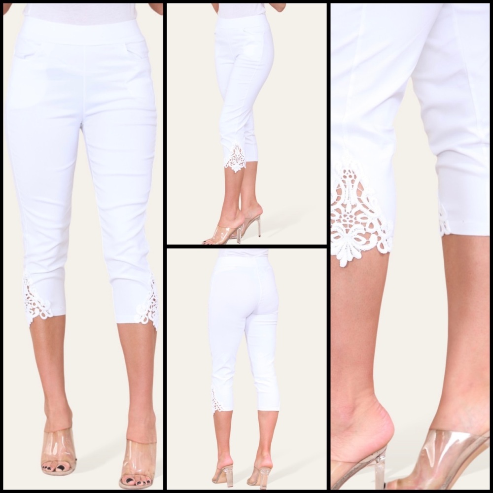 New Product….white cut offs with lace detail….really stretchy….size 14
