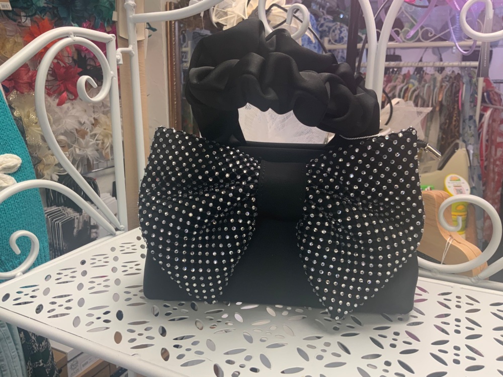 New Product….black occasion handbag with diamonte bow