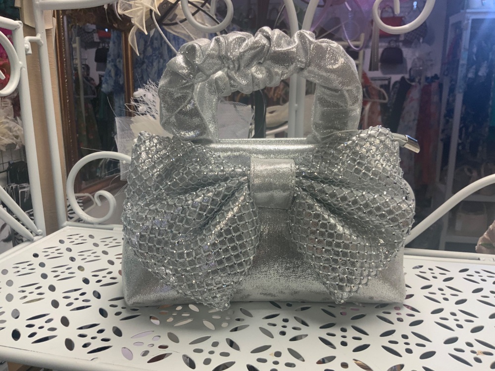 New Product….silver occasion bag with diamonte bow