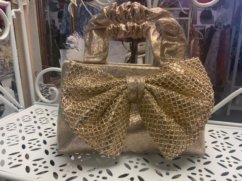 New Product….gold occassion handbag with diamonte bow