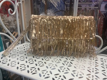 New Product&hellip;.gold fringed clutch bag with wrist strap