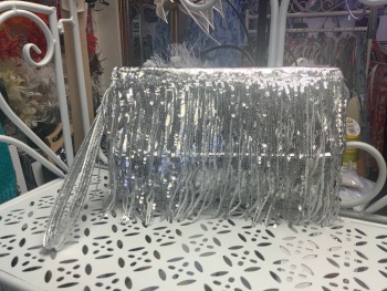 New Product&hellip;.silver fringed clutch bag with wrist strap