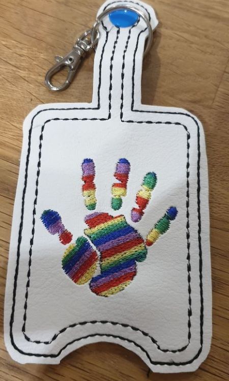 Hand Sanitiser Holder Rainbow Handprint Design