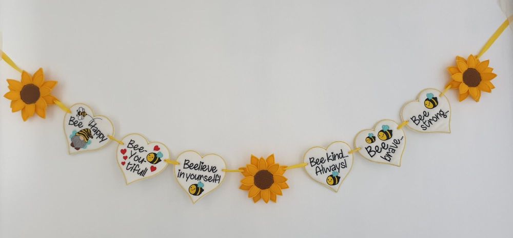 Positivity Bee Quotes Bunting Banner with sunflowers