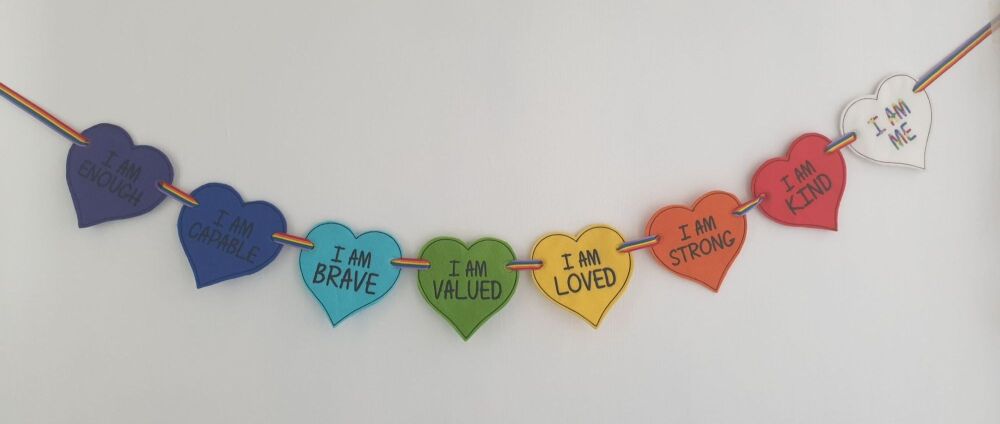 I AM ENOUGH, RAINBOW, POSITIVE, HEART BUNTING.