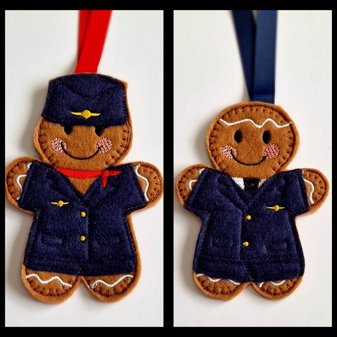 Cabin Crew, Air Hostess, Air Steward Gingerbread Felt Hanging Decoration, C