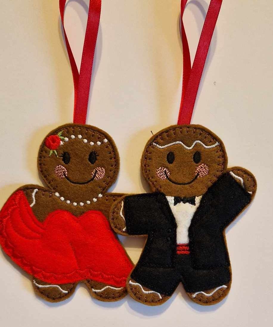 BALLROOM COUPLE Gingerbread Felt Hanging Decoration, Christmas Tree Decoration.