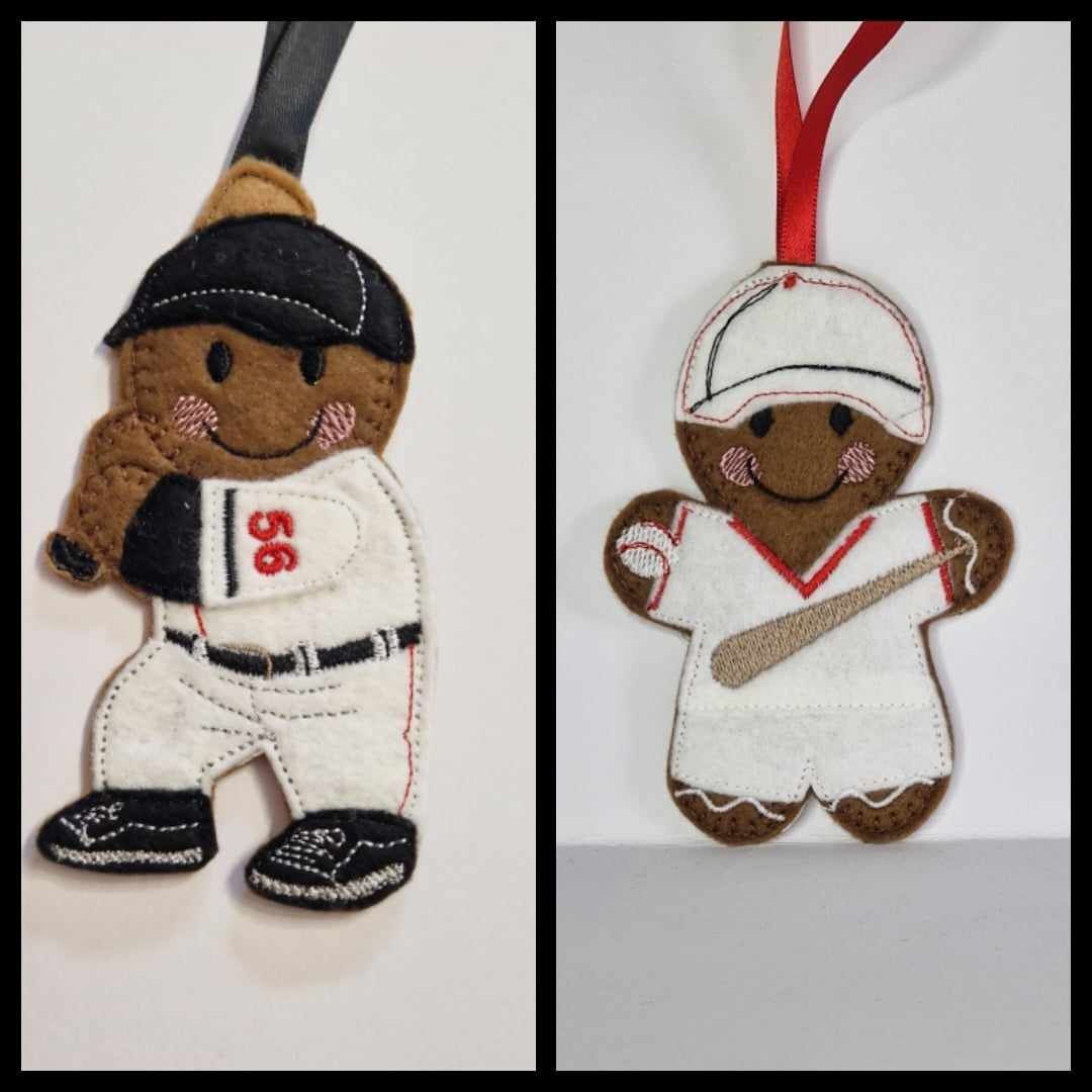 Baseball Gingerbread Felt Hanging Decoration, Christmas Tree Decoration.