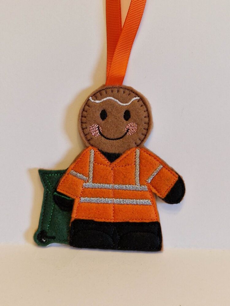 Binman - Refuse Collector Gingerbread Felt Hanging Decoration, Christmas Tr