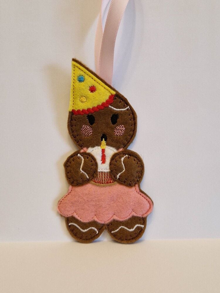 Birthday Girl Gingerbread Felt Hanging Decoration, Christmas Tree Decoration.