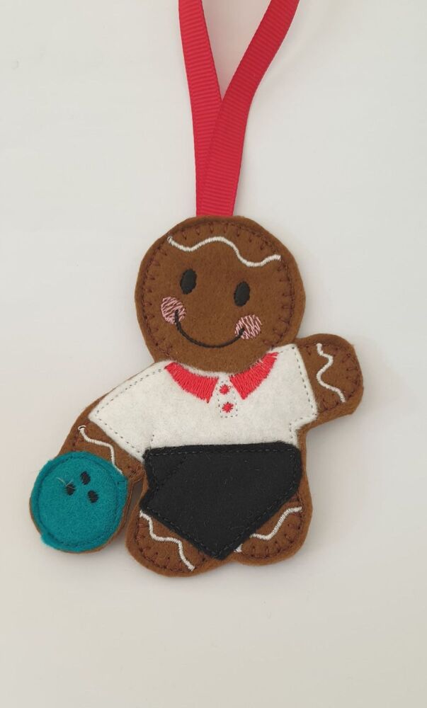 Bowling Skittles Gingerbread Decoration. Available as a Hanging decoration, Keyring/Bag charm Or fridge magnet