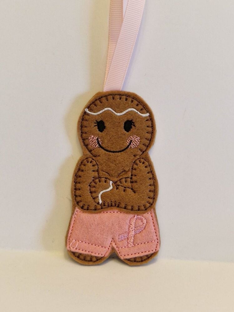 Breast Cancer Awareness survivor warrior Gingerbread Felt Hanging Decoration, Christmas Tree Decoration.