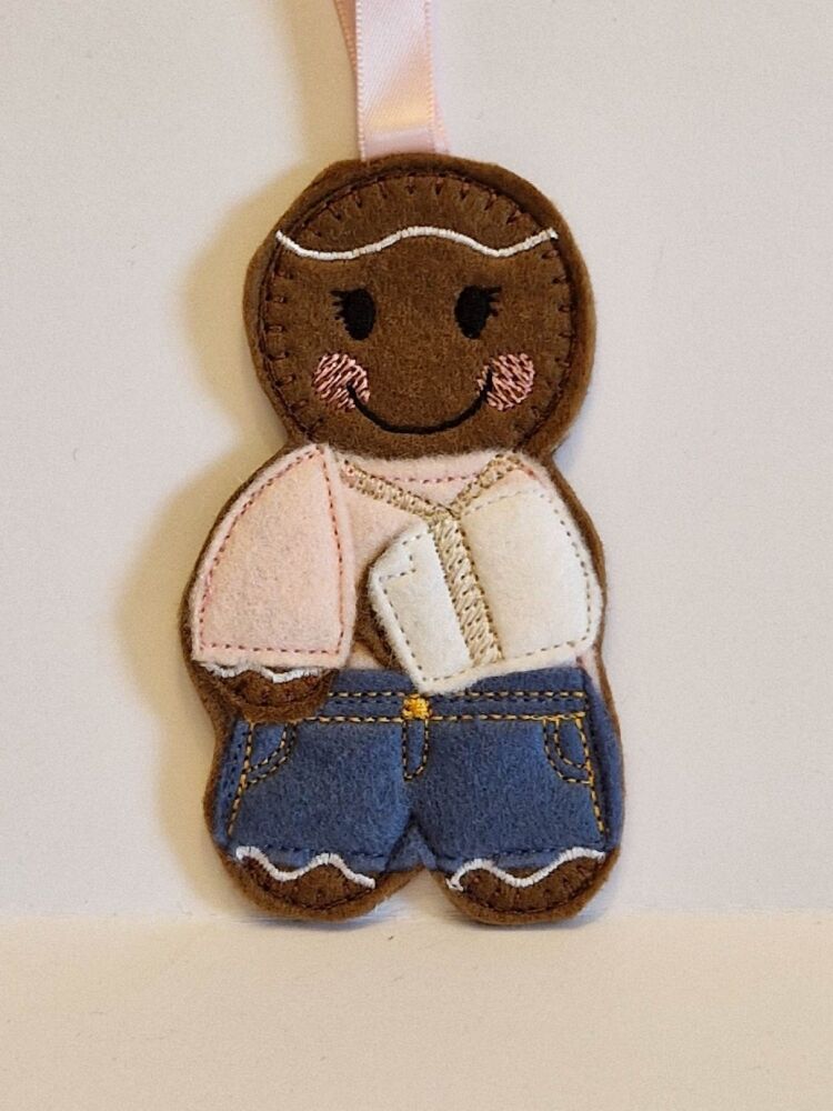 Broken Arm Gingerbread Felt Hanging Decoration, Christmas Tree Decoration.