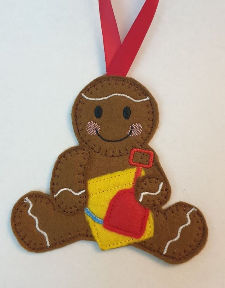 Bucket & Spade Gingerbread Felt Hanging Decoration, Christmas Tree Decoration.