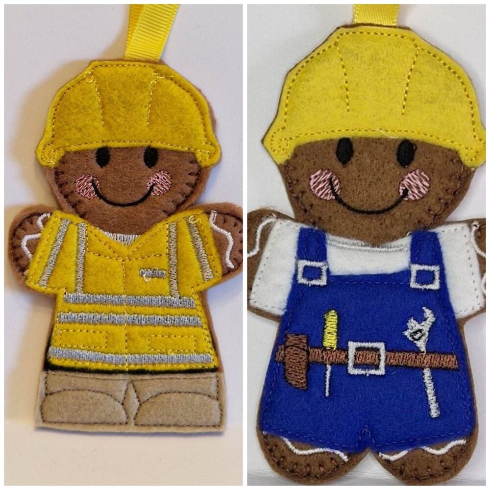 Builder Hi Vis Gingerbread Felt Hanging Decoration, Christmas Tree Decoration.