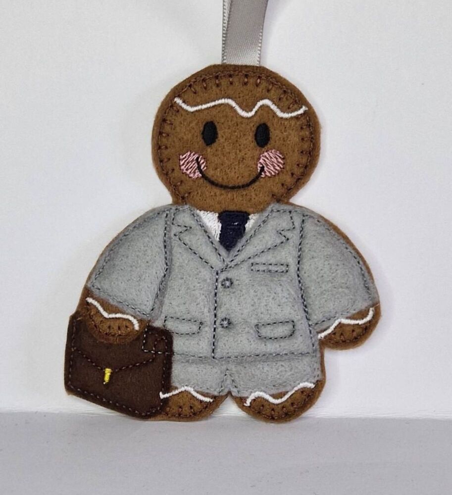 Businessman In Suit Gingerbread Felt Hanging Decoration, Christmas Tree Decoration.