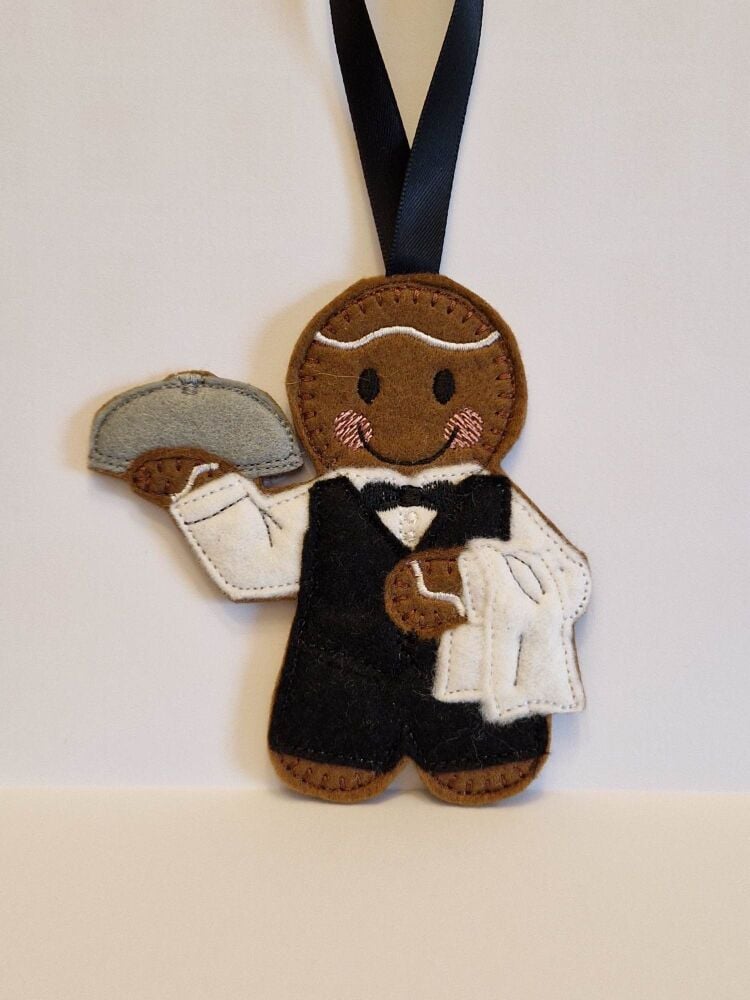 Butler/Waiter Gingerbread Felt Hanging Decoration, Christmas Tree Decoratio