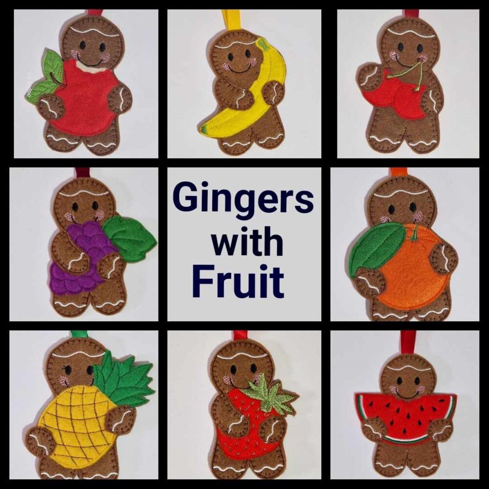 FRUIT Gingerbread Felt Hanging Decoration, Christmas Tree Decoration. Available as Keyring & Fridge Magnet too.