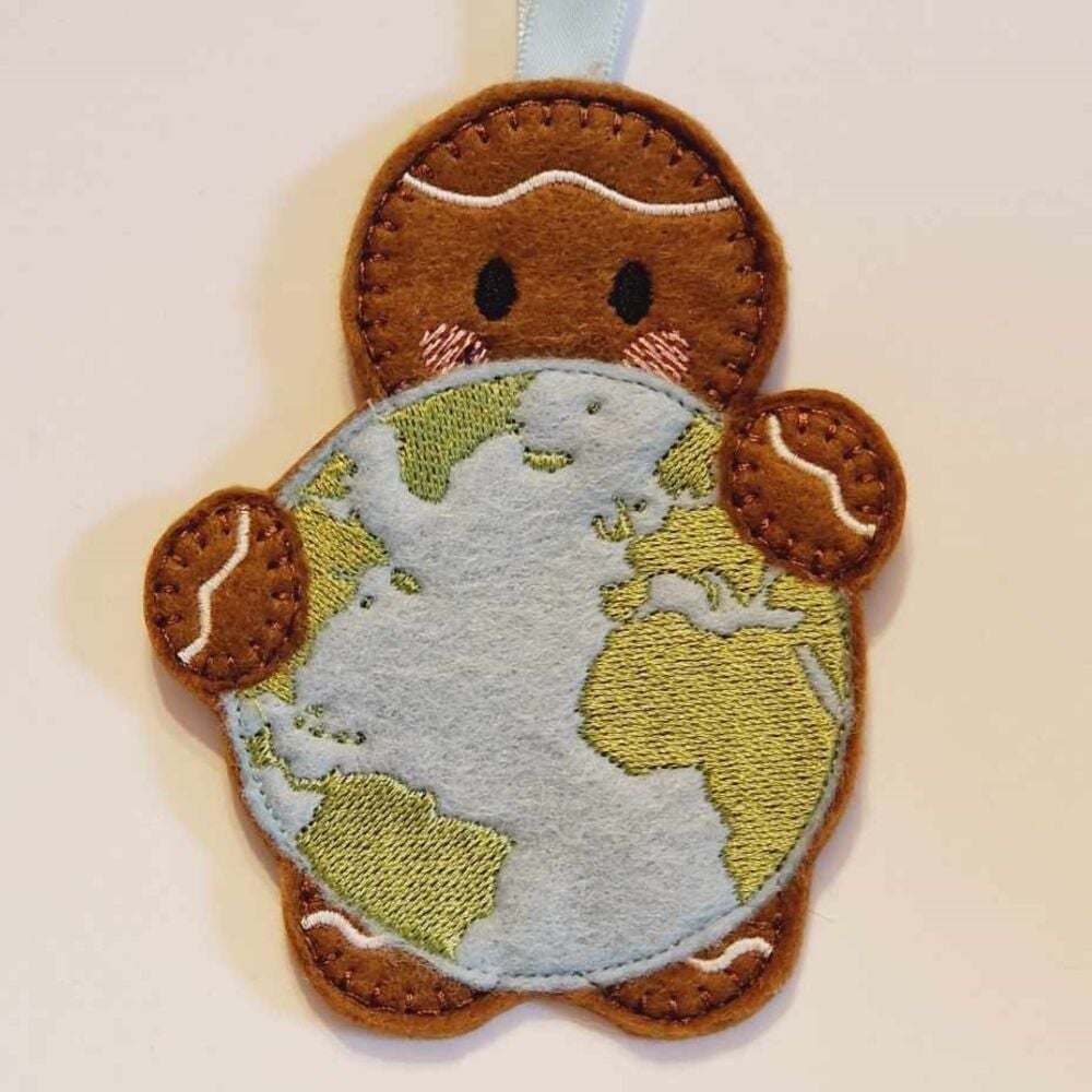 Earth, Geographer, Adventurer, Explorer, Traveller, World GLOBE  Gingerbread Felt Hanging Decoration, Christmas Tree Decoration.