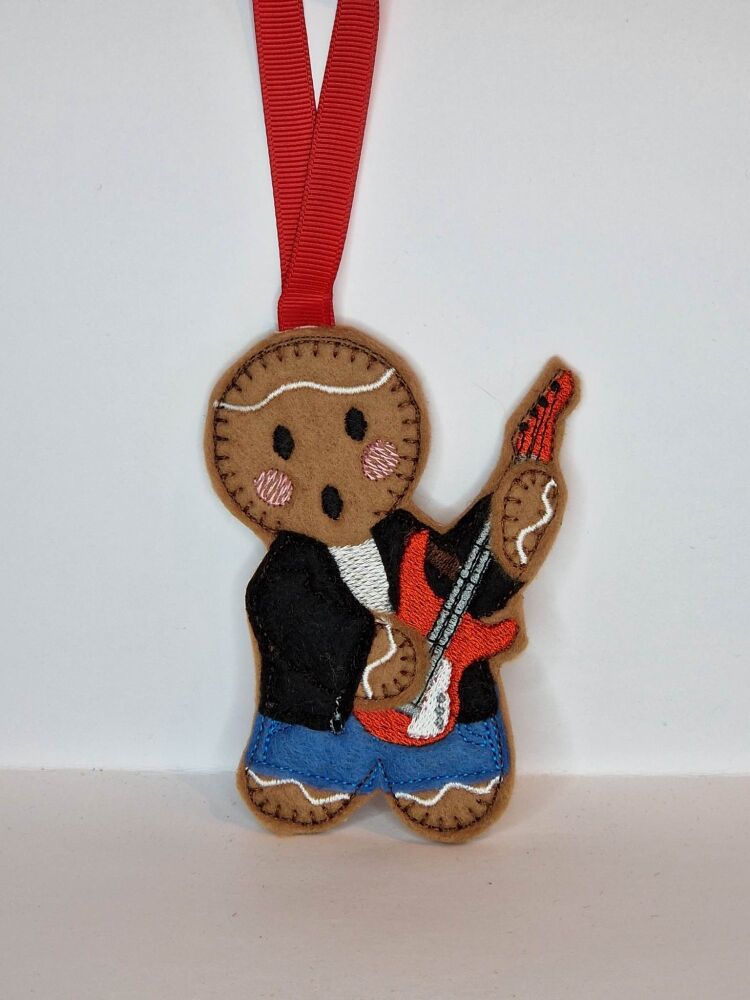 Electric Guitar Player Gingerbread decoration, Can be a Keyring / fridge magnet or hanging decoration, Christmas Tree Decoration