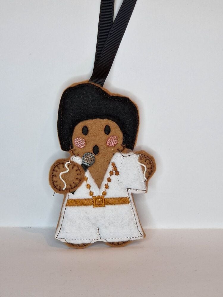 Elvis, Rock n Roll Gingerbread Felt Hanging Decoration, Christmas Tree Decoration.