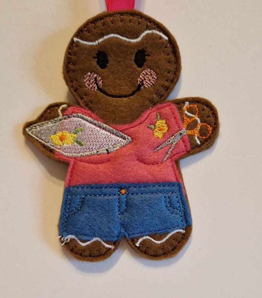 Embroiderer, Embroidery Gingerbread Felt Hanging Decoration, Christmas Tree Decoration.