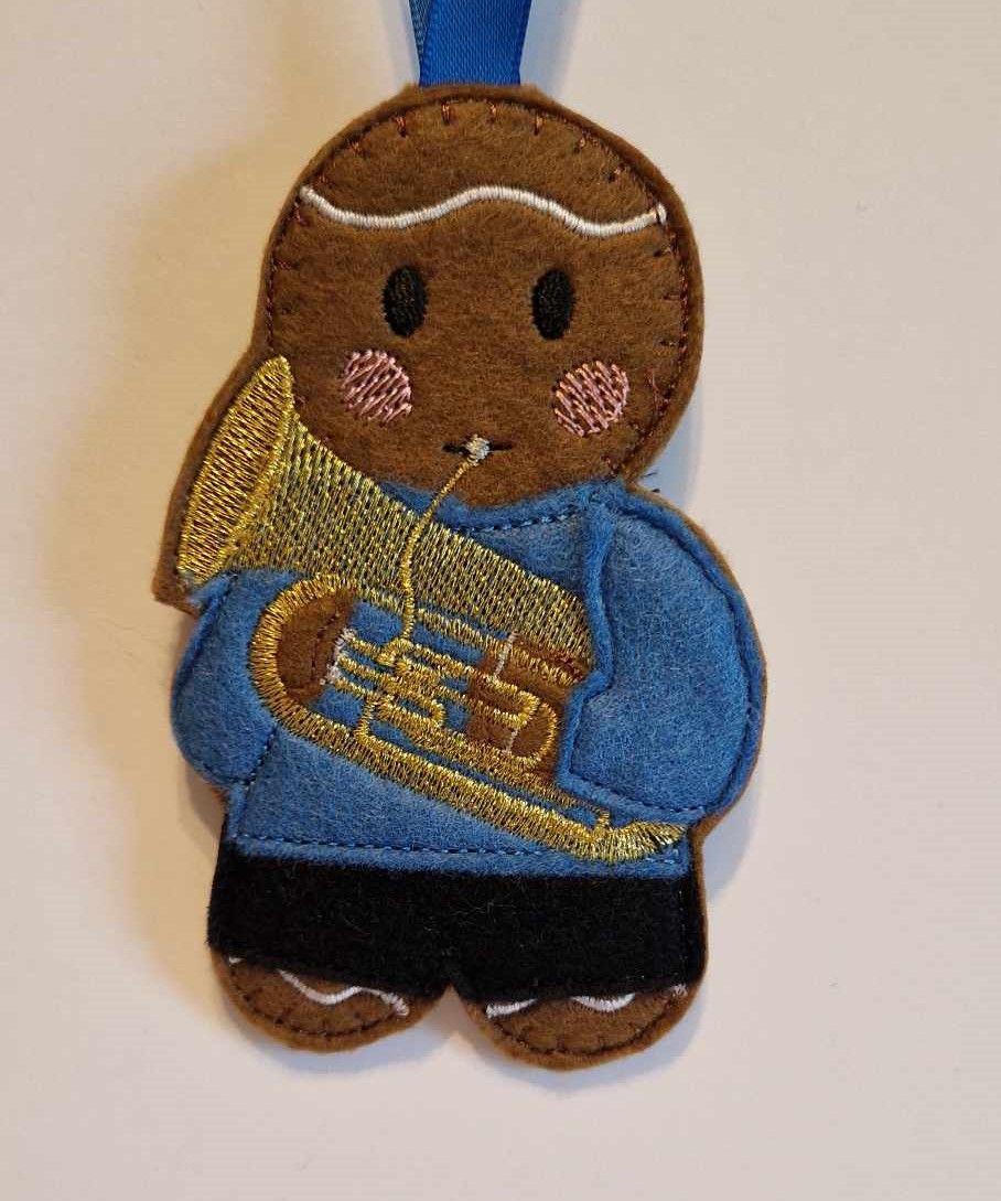 Euphonium Brass Instrument Gingerbread Felt Hanging Decoration, Christmas Tree Decoration.