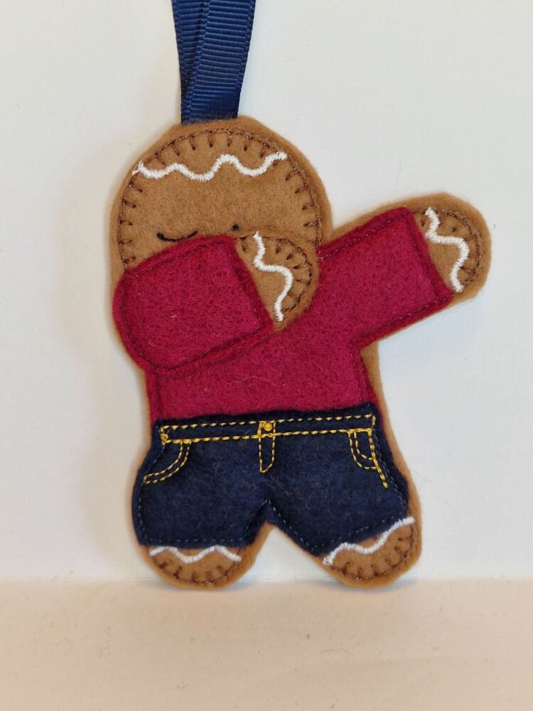 Dabbing Gingerbread Felt Hanging Decoration, Christmas Tree Decoration.